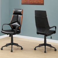 45.75" Brown Leather Look, Black Polypropylene, MDF, and Metal Office Chair