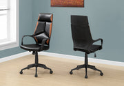 45.75" Brown Leather Look, Black Polypropylene, MDF, and Metal Office Chair