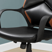 45.75" Brown Leather Look, Black Polypropylene, MDF, and Metal Office Chair
