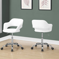 29" White Leather Look, Foam, MDF, and Metal Office Chair with a Lift Base