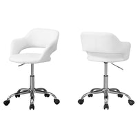 29" White Leather Look, Foam, MDF, and Metal Office Chair with a Lift Base