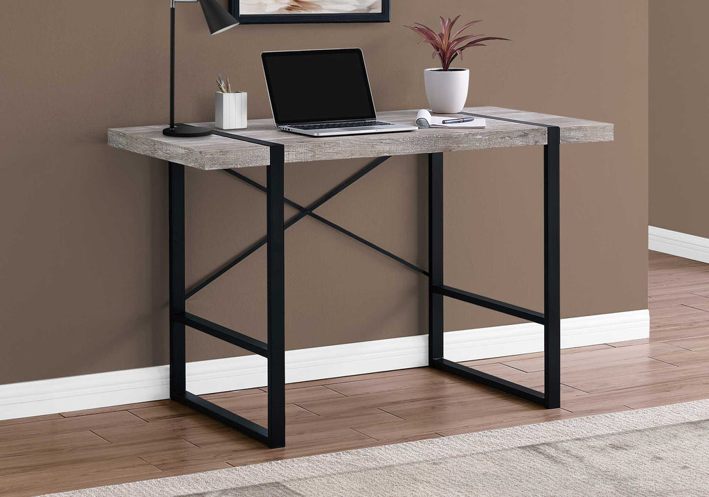 30" Taupe Particle Board and Black Metal Computer Desk