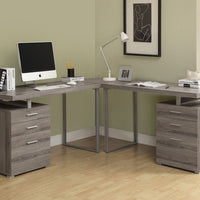 30" Dark Taupe Particle Board and Silver Metal Computer Desk