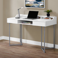 32.75" White MDF and Silver Metal Computer Desk