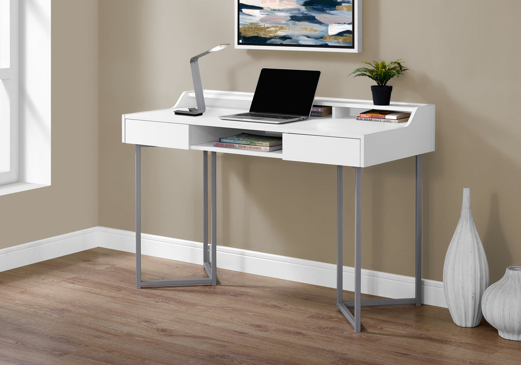 32.75" White MDF and Silver Metal Computer Desk