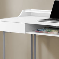 32.75" White MDF and Silver Metal Computer Desk