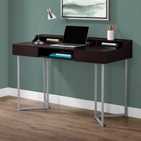 32.75" Cappuccino MDF and Silver Metal Computer Desk