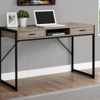 32.75" Dark Taupe MDF and Black Metal Computer Desk