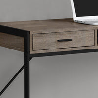 32.75" Dark Taupe MDF and Black Metal Computer Desk