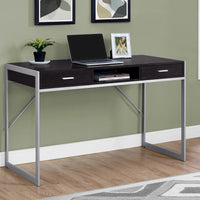32.75" Cappuccino MDF and Silver Metal Computer Desk