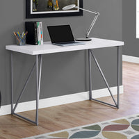 30" White MDF and Silver Metal Computer Desk