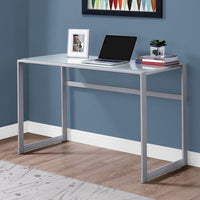 30" Silver Metal and White Tempered Glass Computer Desk