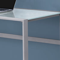 30" Silver Metal and White Tempered Glass Computer Desk