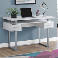 31" White Particle Board and Silver Metal Computer Desk with a Hollow Core