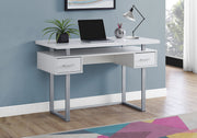31" White Particle Board and Silver Metal Computer Desk with a Hollow Core