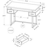 31" White Particle Board and Silver Metal Computer Desk with a Hollow Core