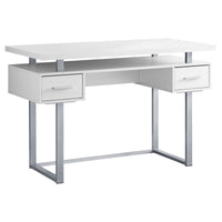 31" White Particle Board and Silver Metal Computer Desk with a Hollow Core