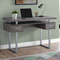 31" Dark Taupe Particle Board and Silver Metal Computer Desk with a Hollow Core