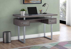 31" Dark Taupe Particle Board and Silver Metal Computer Desk with a Hollow Core