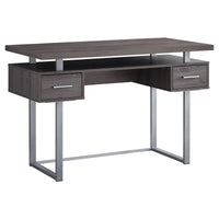 31" Dark Taupe Particle Board and Silver Metal Computer Desk with a Hollow Core