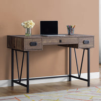 31" Brown Particle Board and Black Metal Computer Desk with a Hollow Core