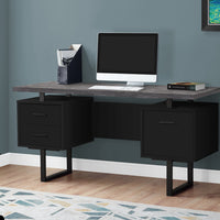 30.25" Black Particle Board and Black Metal Computer Desk with a Grey Top