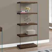 58.75" Brown Reclaimed Wood Particle Board and Glass Panels Bookcase