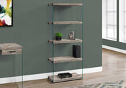 58.75" Taupe Reclaimed Wood Particle Board and Glass Panels Bookcase