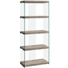 58.75" Taupe Reclaimed Wood Particle Board and Glass Panels Bookcase