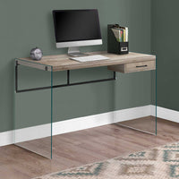 30" Taupe Particle Board and Clear Tempered Glass Computer Desk