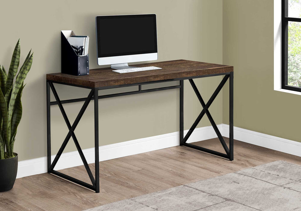 29.75" Brown Particle Board and Black Metal Computer Desk