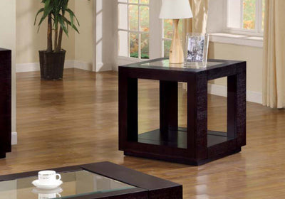 ACCENT TABLE - CAPPUCCINO VENEER WITH GLASS INSERT