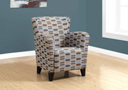 35" Beige-Brown Earth Tone Geometric Polyester, Foam, and Solid Wood Accent Chair