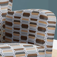 35" Beige-Brown Earth Tone Geometric Polyester, Foam, and Solid Wood Accent Chair