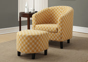 45.5" Burnt Yellow Circular Design Polyester, and Solid Wood Accent Chair