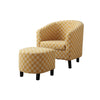45.5" Burnt Yellow Circular Design Polyester, and Solid Wood Accent Chair