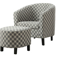 45.5" Grey Circular Design Polyester, Foam, and Solid Wood Accent Chair