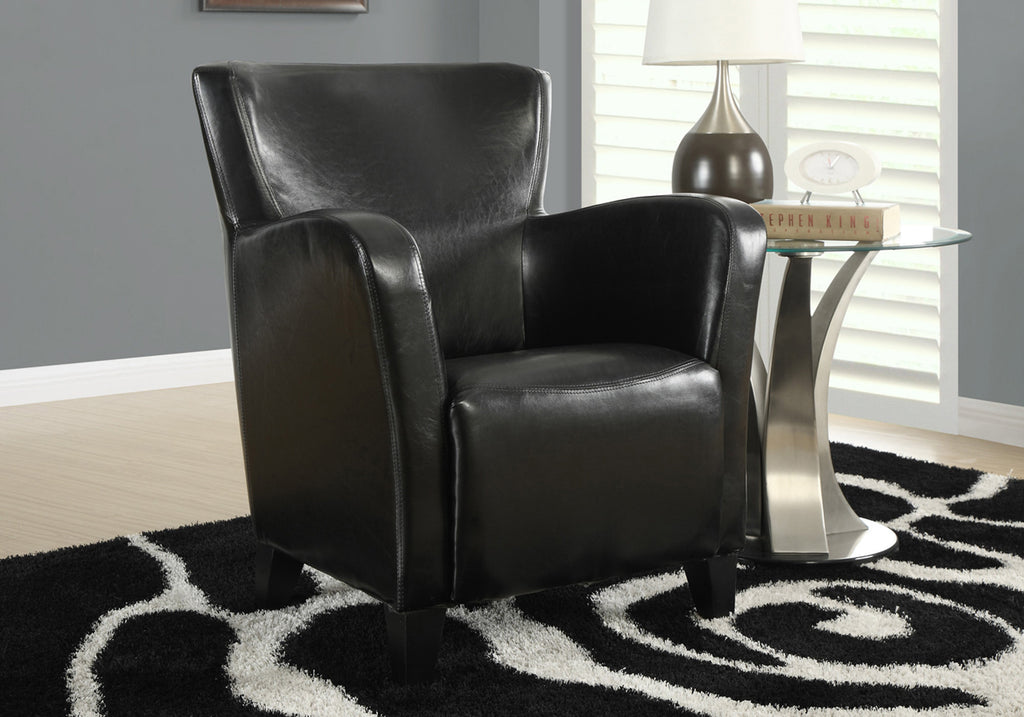 35" Leather Look Fabric, Foam, and Solid Wood Accent Chair