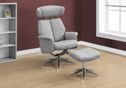 59" Grey Polyester, Foam, and Metal Swivel Adjustable Headrest Reclining Chair