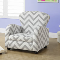 20" Grey Chevron Leather Look, Solid Wood, and Foam Juvenile Chair