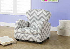 20" Grey Chevron Leather Look, Solid Wood, and Foam Juvenile Chair