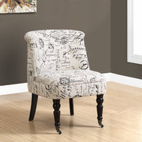 30.75" Beige and Black Linen, Cotton, Foam, and Solid Wood Accent Chair