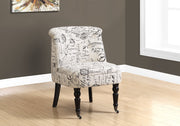 30.75" Beige and Black Linen, Cotton, Foam, and Solid Wood Accent Chair