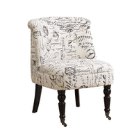 30.75" Beige and Black Linen, Cotton, Foam, and Solid Wood Accent Chair