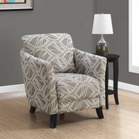 35" Taupe Leaf Design Polyester, Foam, and Solid Wood Accent Chair