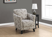 35" Taupe Leaf Design Polyester, Foam, and Solid Wood Accent Chair