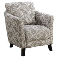 35" Taupe Leaf Design Polyester, Foam, and Solid Wood Accent Chair