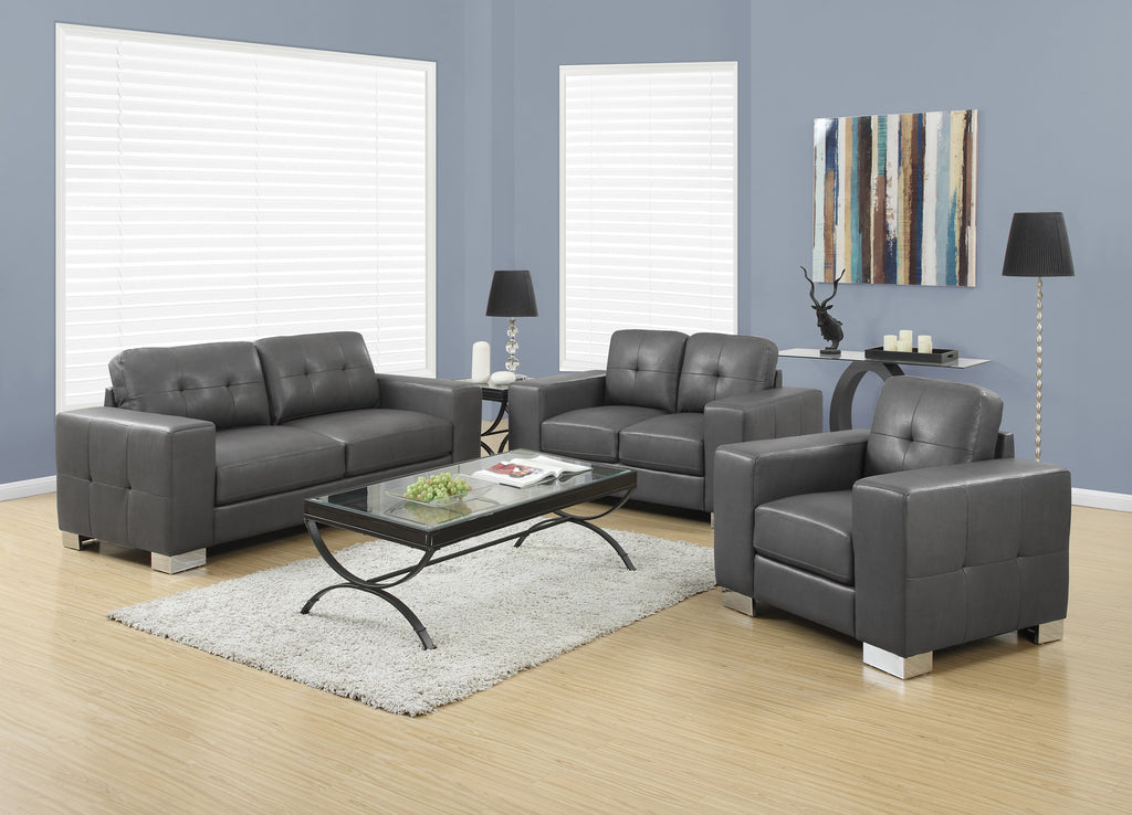 36" Charcoal Grey Bonded Leather Love Seat