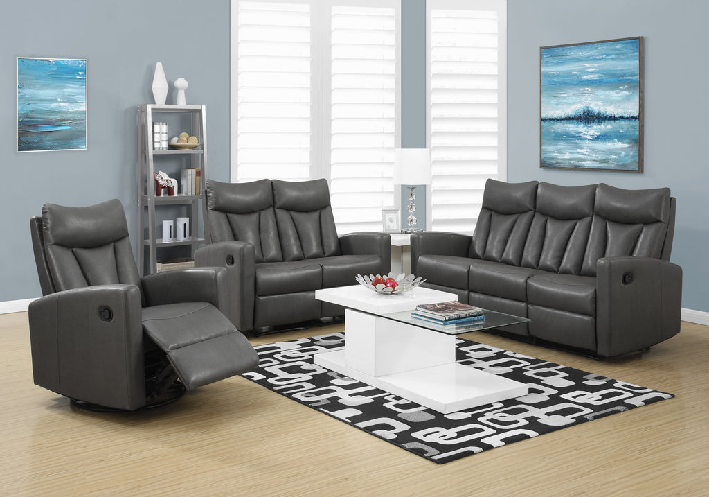 41" Charcoal Grey Bonded Leather Reclining Sofa