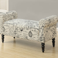 23" Beige and Black Solid Wood, Foam, and Polyester Blend Bench